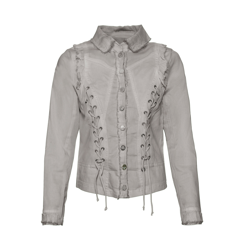 Jeansjacke mit Kreuzschnürung, pepper