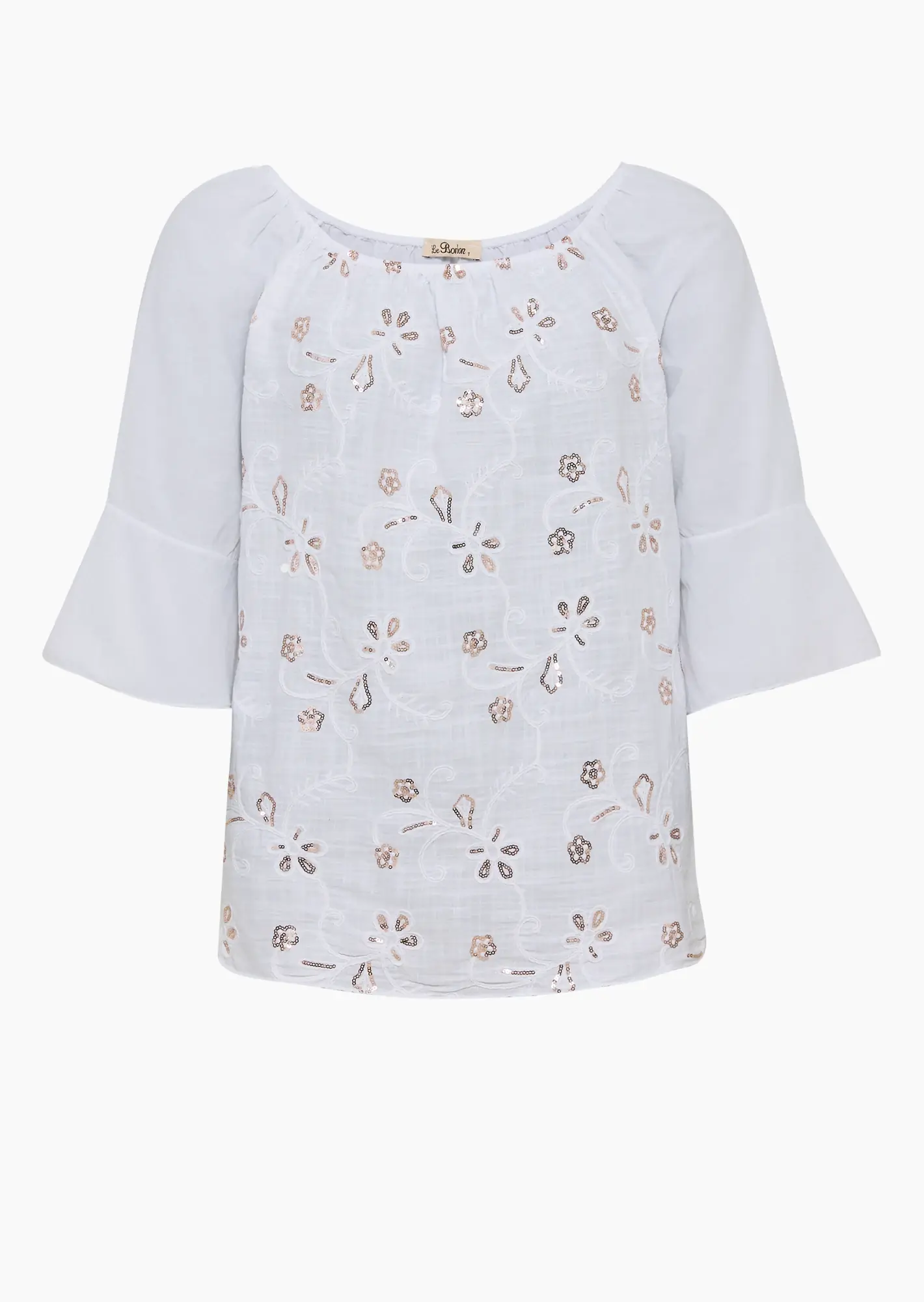 Leichte Baumwoll-Bluse mit Zierblüten-Stickerei, weiß