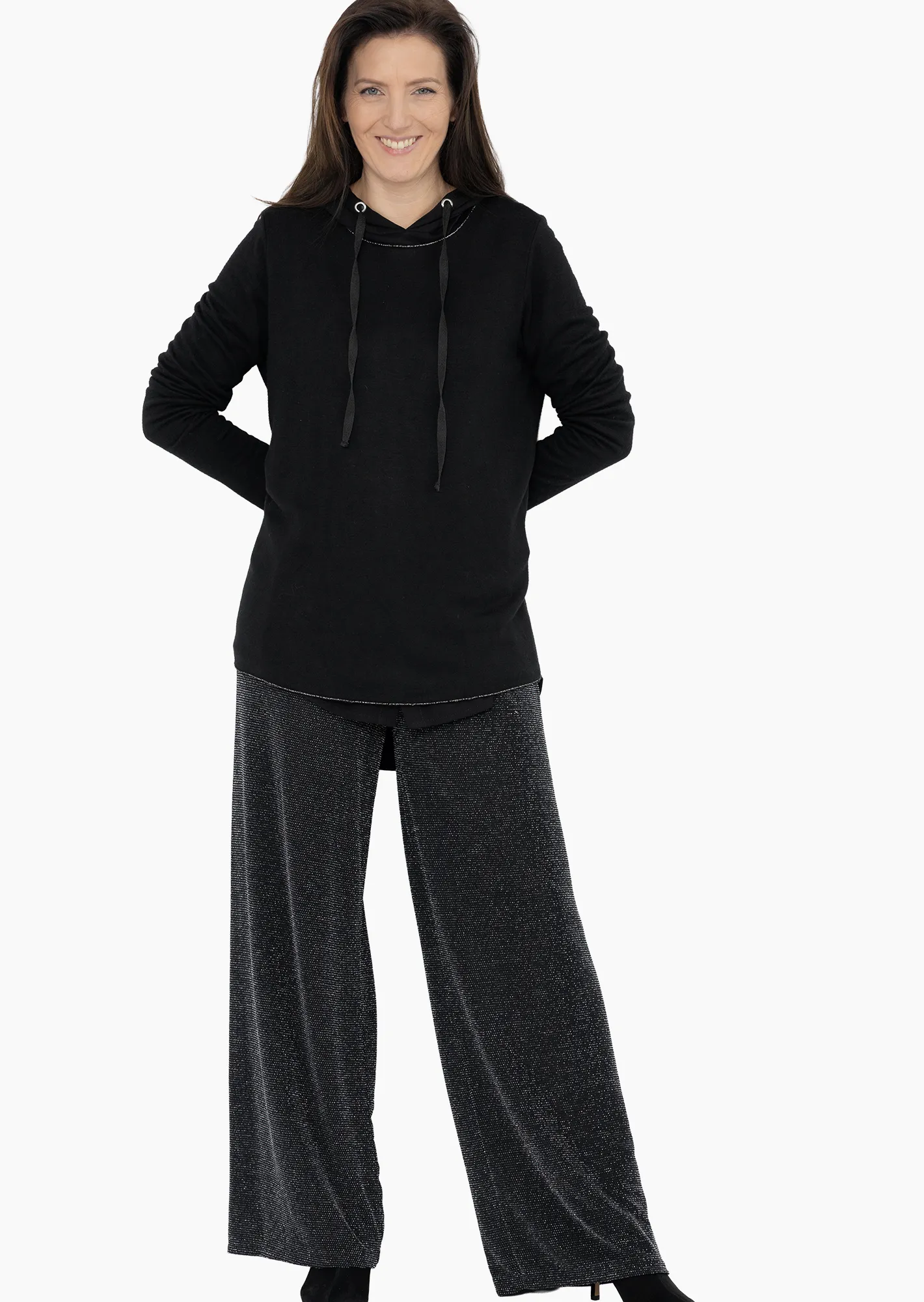 Wide Leg mit Glitzereffekt, schwarz