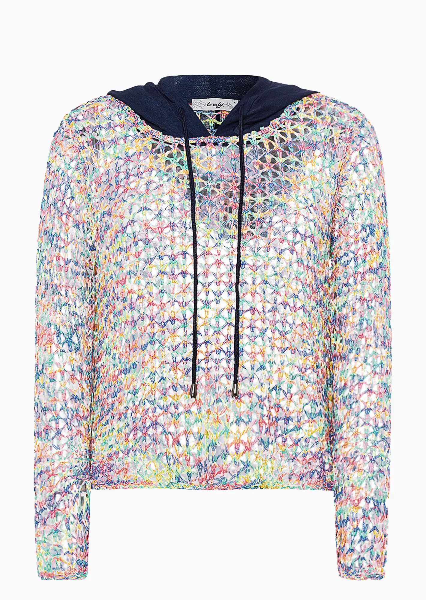 Lochstrickpullover mit Kapuze, bunt