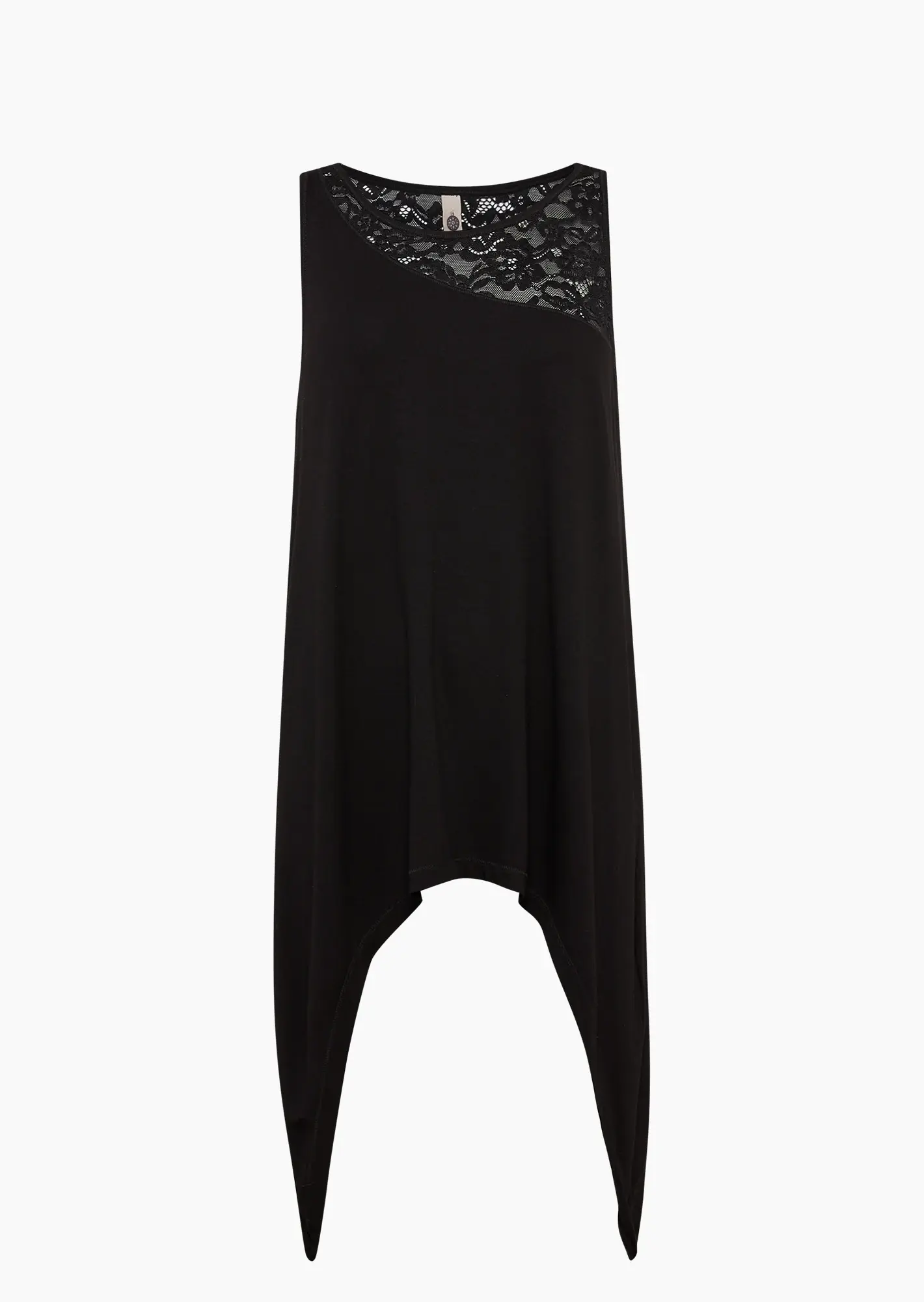 Zipfeliges Top mit Spitze, schwarz