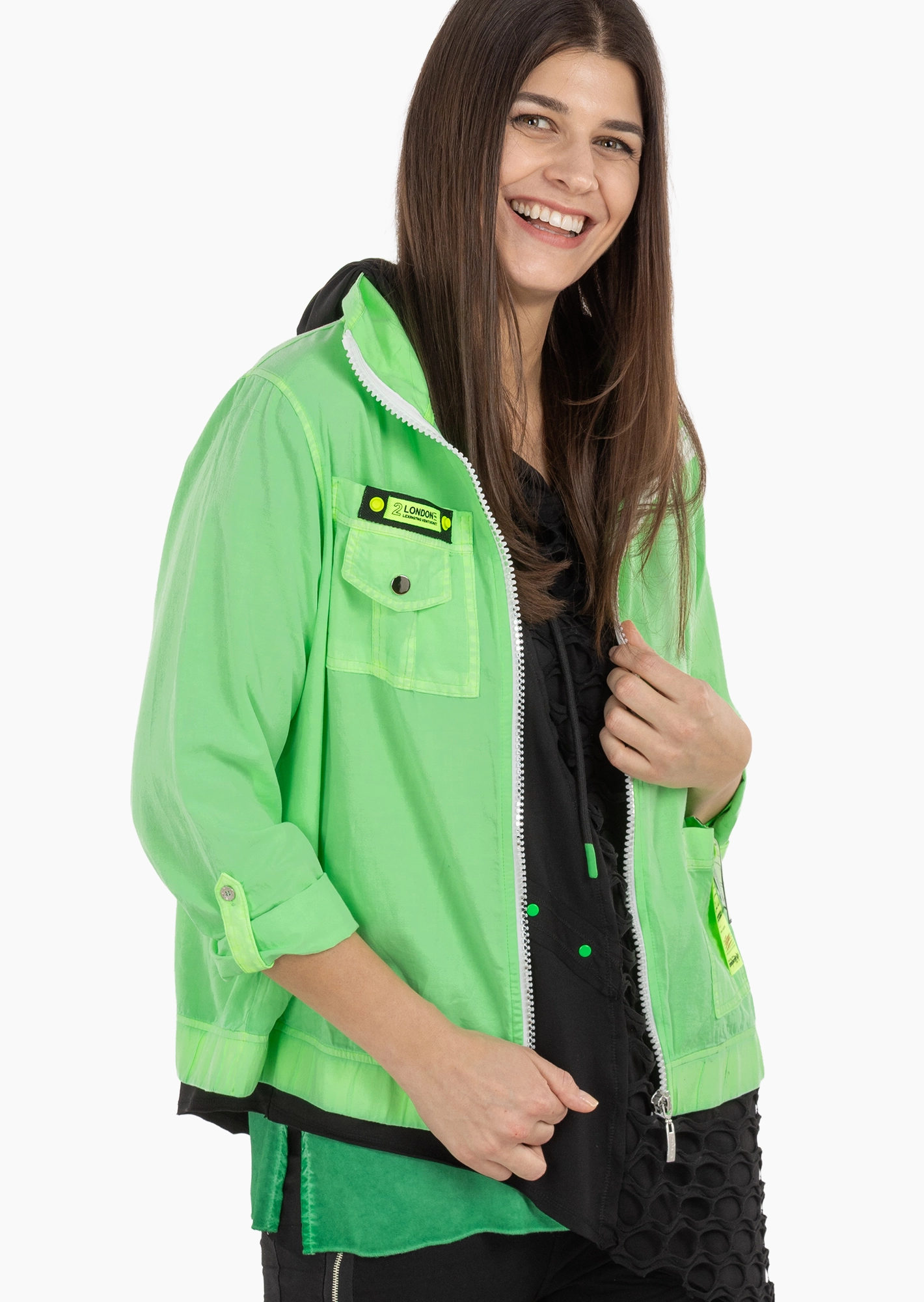 Jacke mit Patches, neongrün