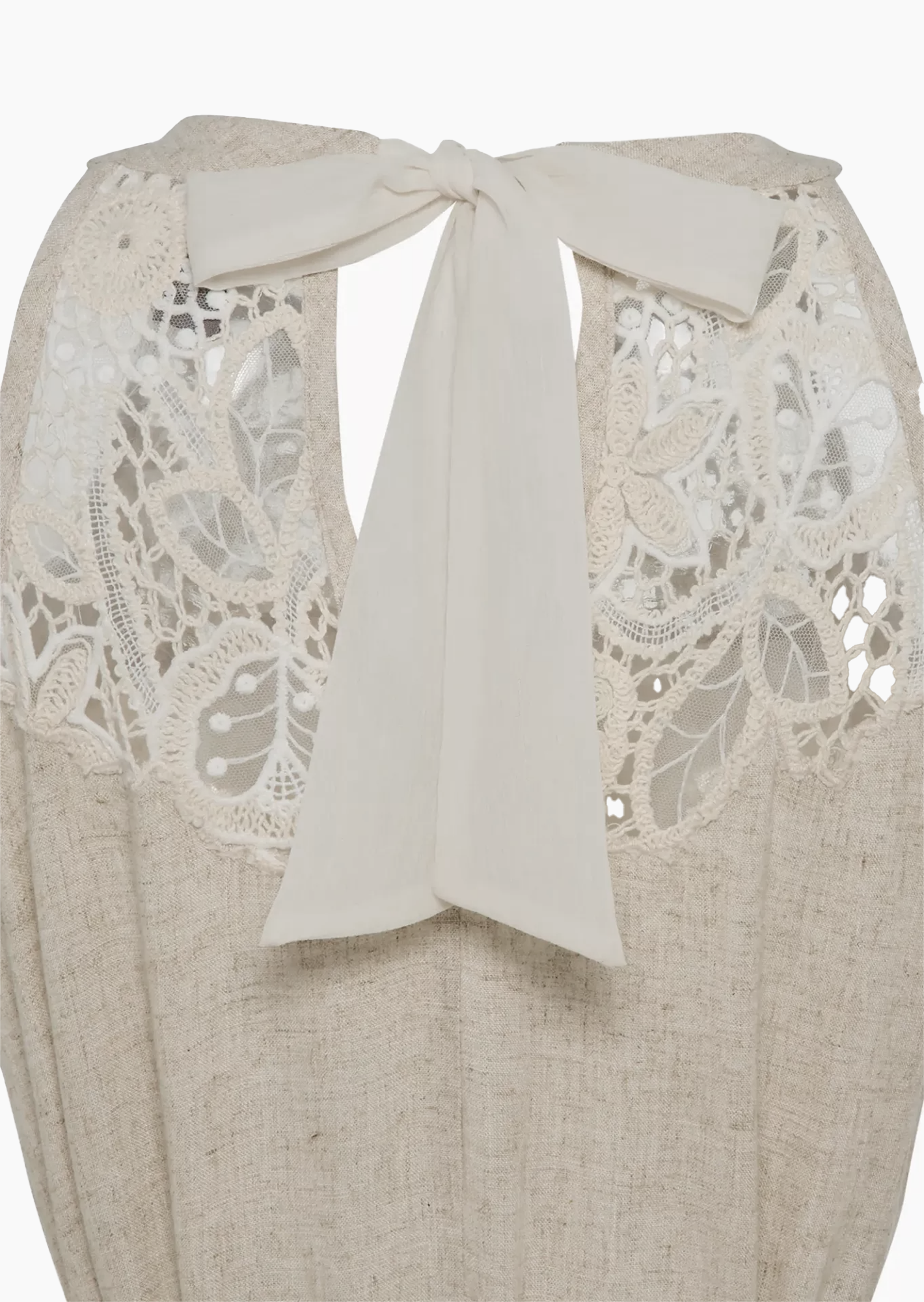 Leinenmixkleid mit Häkelspitze, sand-melange