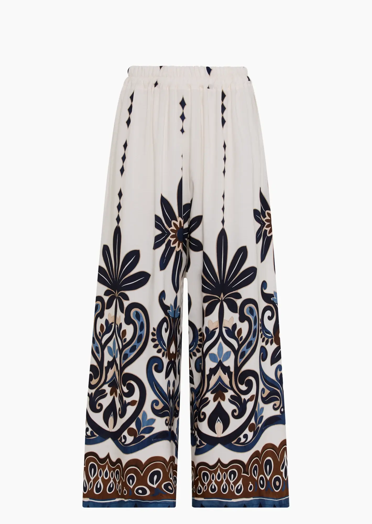 Leichte Wide Leg Hose im Bordürendruck, blau