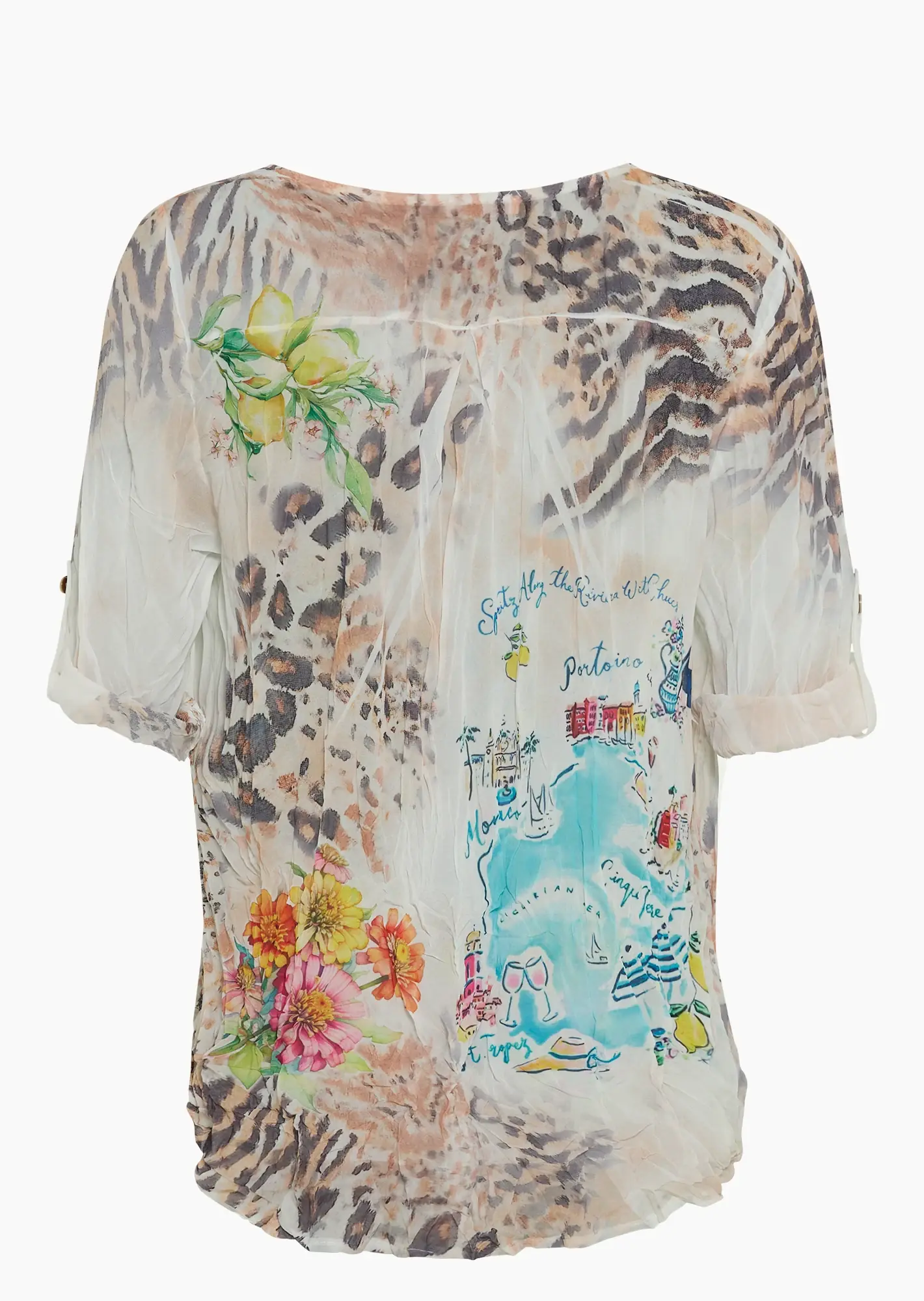 Bluse mit sommerlichem Print & Animaldetails, bunt