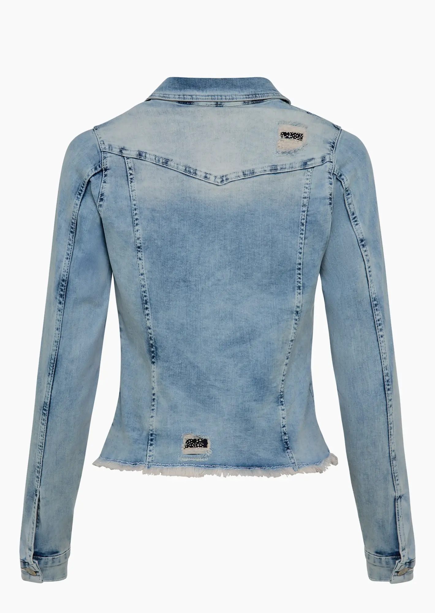 Jeansjacke mit destroyed Details, bleached denim