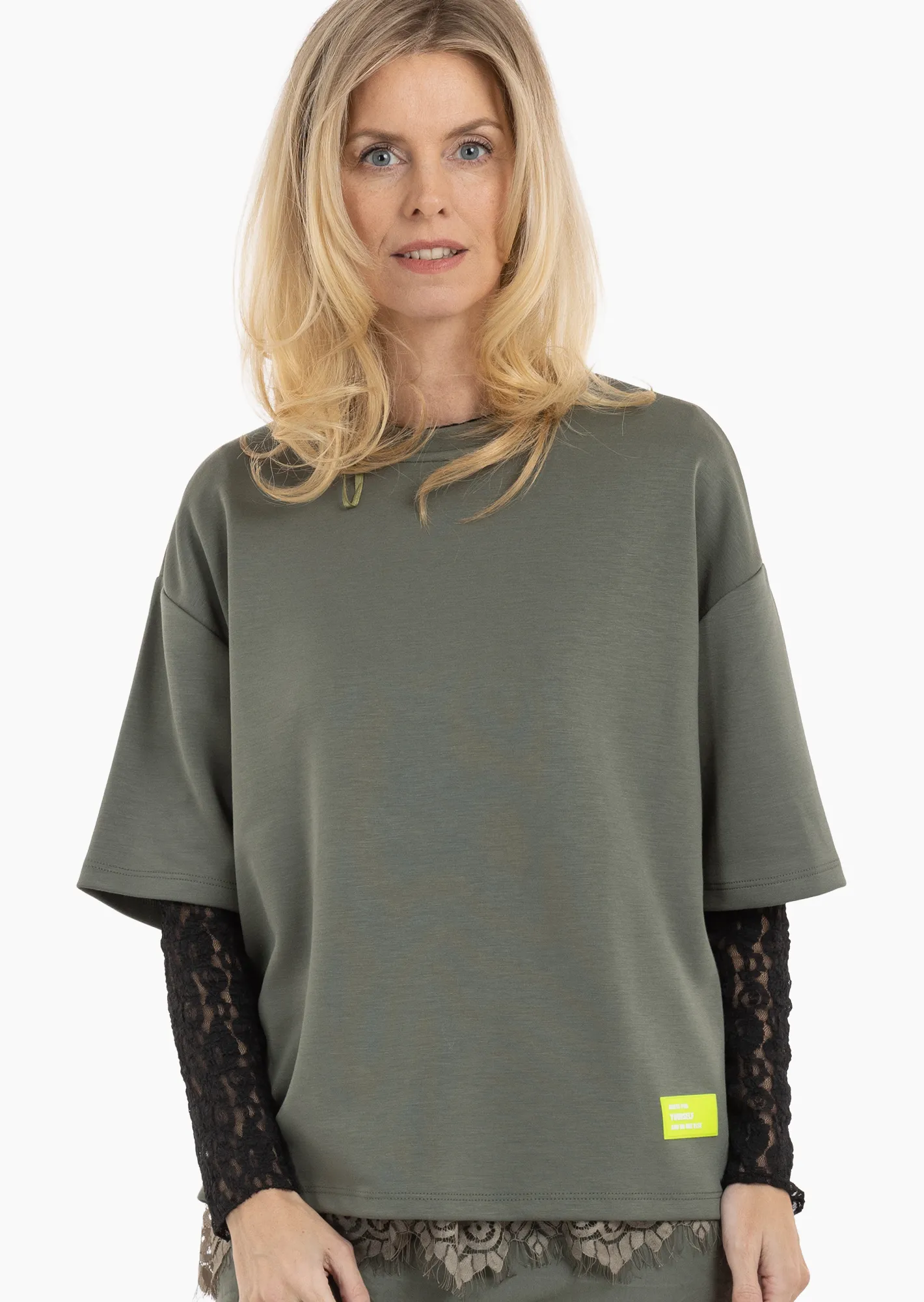 Sweatpullover mit Halbarm, khaki