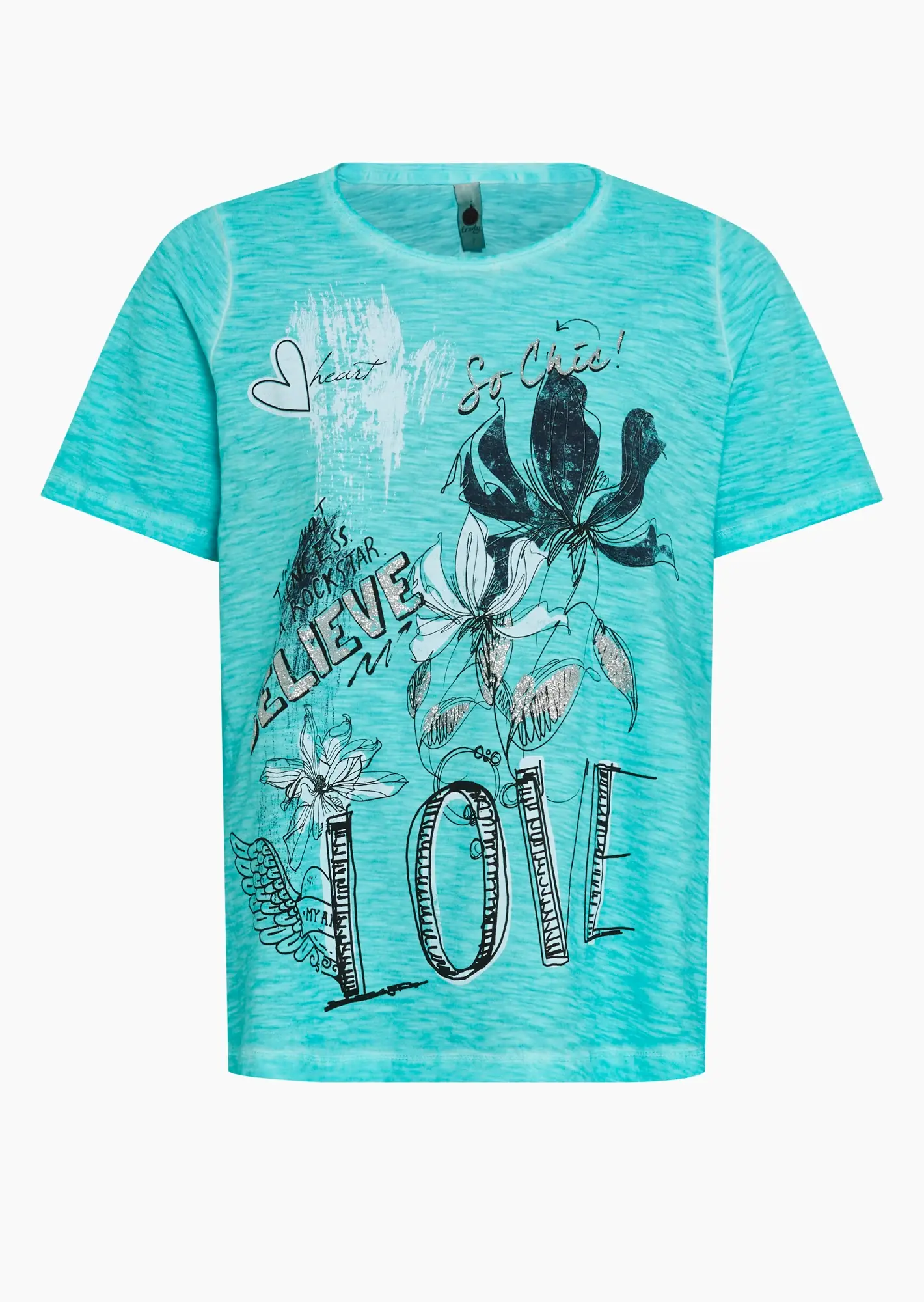 T-Shirt mit Finelineprint, türkis