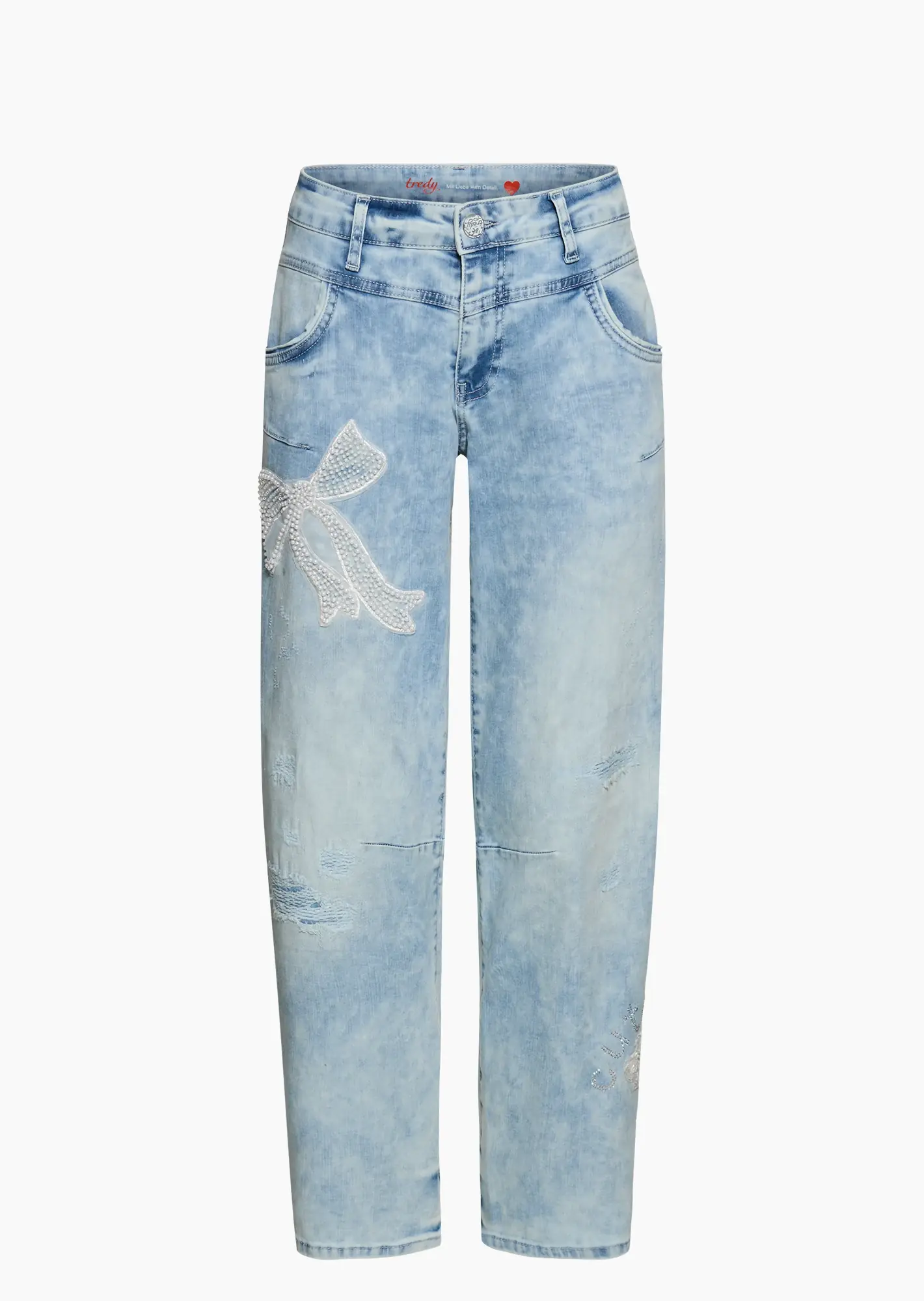 Relaxed Fit Jeans mit Perlenpatch, light blue denim