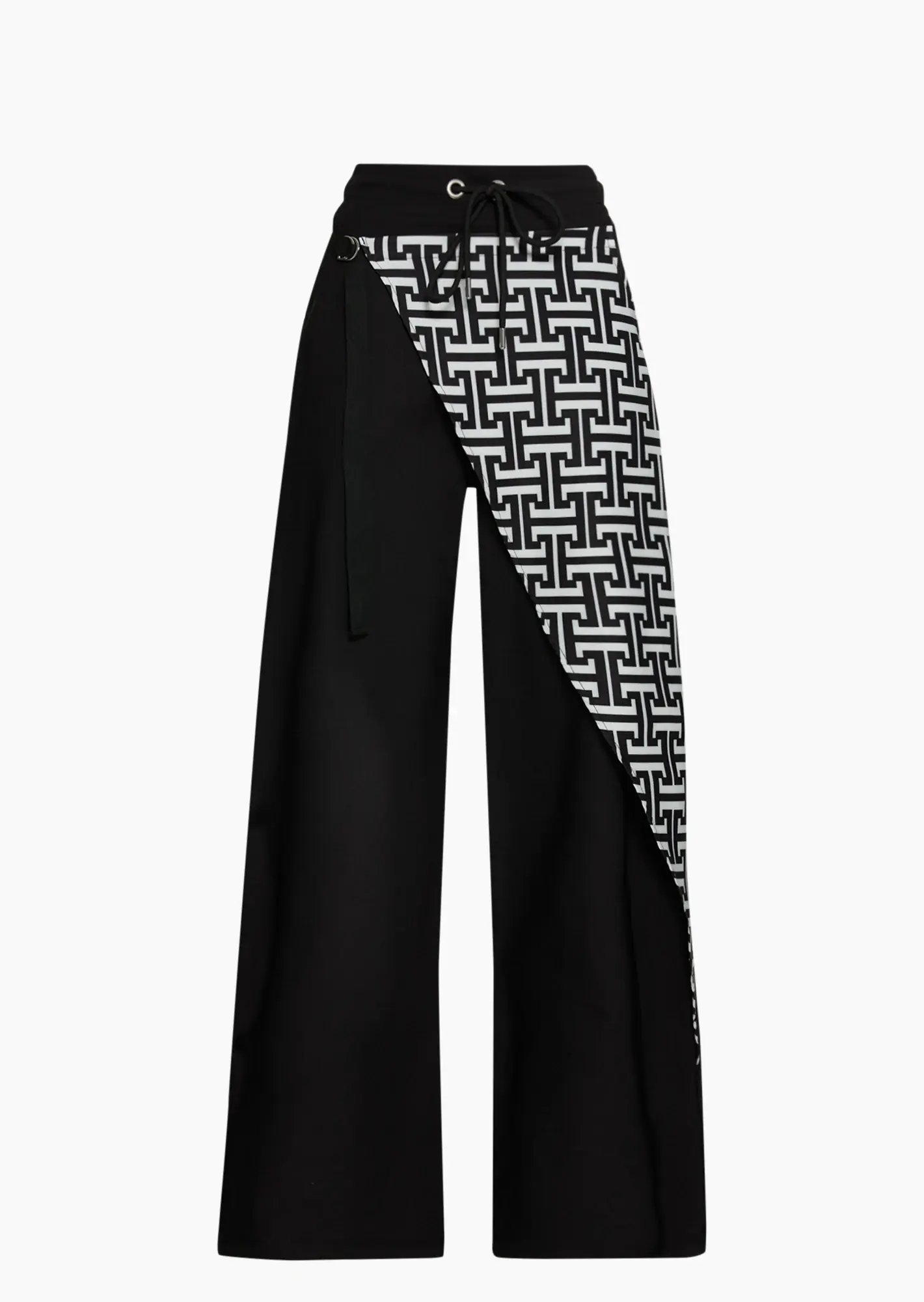 Wide Leg Hose mit Muster, schwarz-offwhite