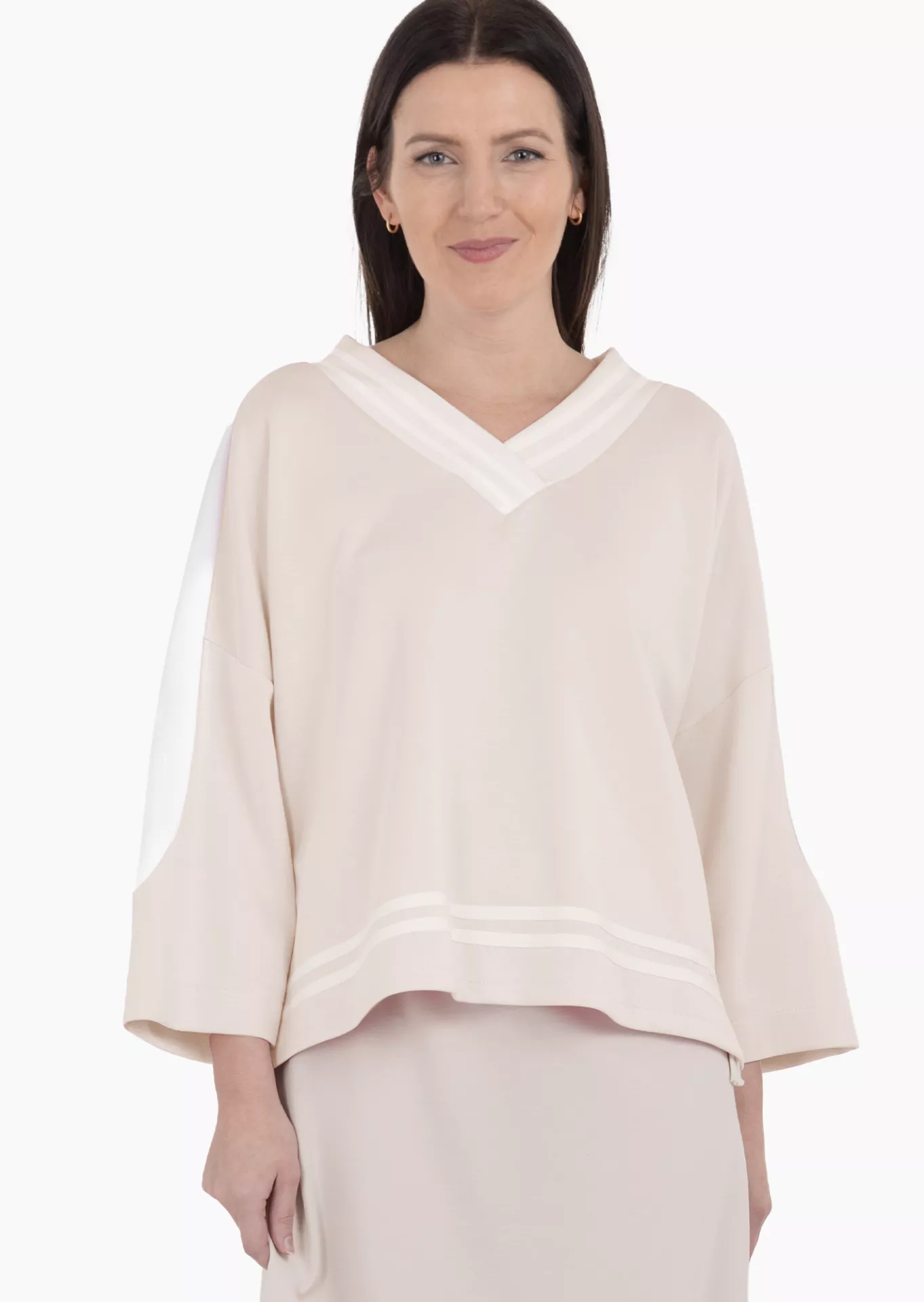 Sweatpullover mit V-Ausschnitt, crema